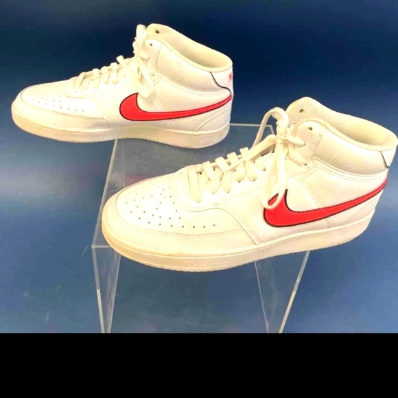 UniNike Court Vision High top White Sneakers with Red Swoosh 11.5 Wmz- Mens 10 - Picture 4 of 9